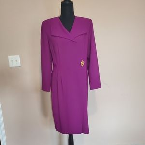 Long Sleeve dress . Fushia with gold accent piece